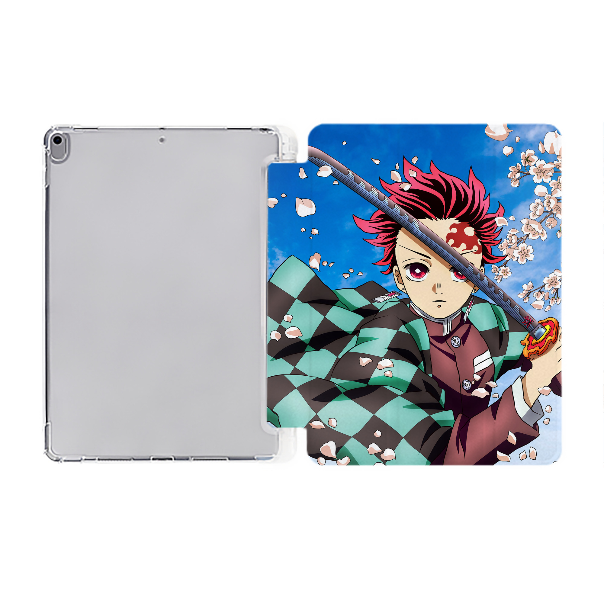 （画像用） 鬼滅の刃（きめつのやいば）竈門 炭治郎／かまど たんじろう Kamado Tanjirou IPad ケース ペン収納付き 三つ折りスタンド PUレザー×シリコン 対応機種9.5/10.5/10.9インチ